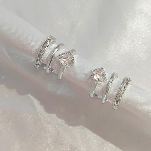 HAXIYA Tennis Necklace Bracelet for Women, Sterling Sliver Jewelry Set, Silver/Gold Chocker Necklace, Crystal Bracelet for Women, Wedding Jewelry for Bride, Sparkly Party Prom Hypoallergenic - color: Hoop Set of 3 - Silver