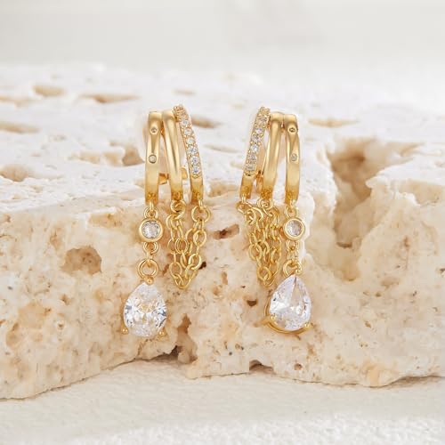 YOQUCOL Gold Plated Y2K Clip On Hoop Earrings for Women,Sweet Cool Edgy Trendy Layered Hoop with Tassel Chain Dangle, Non Pierced Jewelry Gifts - color: Teardrop
