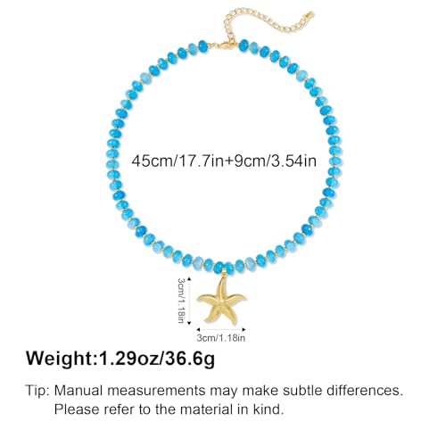 YUJIE Colorful Beaded Necklace for Women, Chunky Boho Choker with Large Gold Puffy Heart Pendant, Trendy Summer Beach Y2K Statement Jewelry Gift - color: starfish