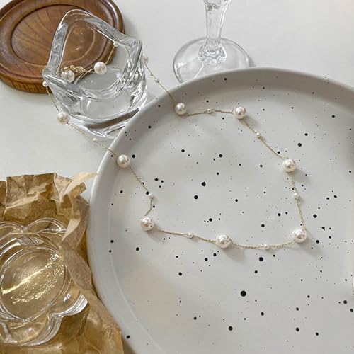 Boho Pearl Y Shape Necklaces for Women, Dainty 14k Gold Plated Pearl Beaded Chain Choker Necklace Trendy Jewelry Accessories Gift - style: long
