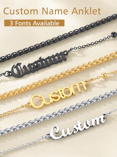 FindChic Custom Ankle Bracelets for Women, Stainless Steel Figaro/Cuban/Wheat/Rope/Herringbone Chain Anklets, Beach Foot Jewelry 8.5''-10.5'' Adjustable & Waterproof, with Gift Box - style: Wheat Chain-Gold