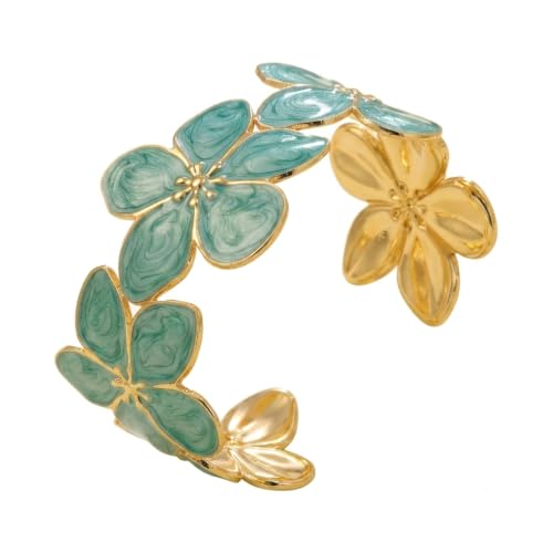 18K Gold Plated White Enamel Cuff Bracelet for Women - color: blue wave