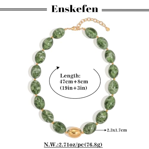 Chunky Beaded Necklaces for Women Statement Necklace | Bold Chunky Choker, Large Resin Beads, Adjustable Necklace, Boho Trendy Summer Beach Holiday Jewelry - color: Green-03