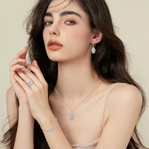 Hamsa Necklace 925 Sterling Silver Evil Eye/Lotus Flower/Star of David/Chai/Yin Yang Hamsa Hand Pendant Jewelry Hand of Fatima Gifts for Women - style: Lotus Chakra Hamsa