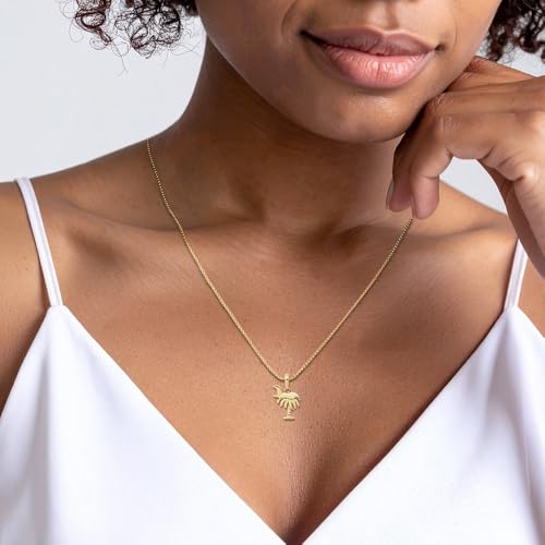 IceCarats 14K Yellow Gold Charleston Palm Tree Moon Pendant Necklace | Polished, Solid, Small, 17mm 5/8 inch