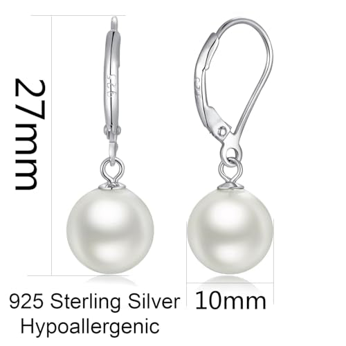 Pearl Earrings for Women Pearl Leverback Earrings 925 Sterling Silver - color: D1-silver-10mm pearl