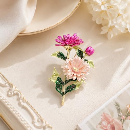 Gradient Purple Rose Flower Brooch Enamel Crystal Floral Lapel Pin Gold Tone Elegant Brooch for Women Suit Coat Scarf Accessory - color: Violet