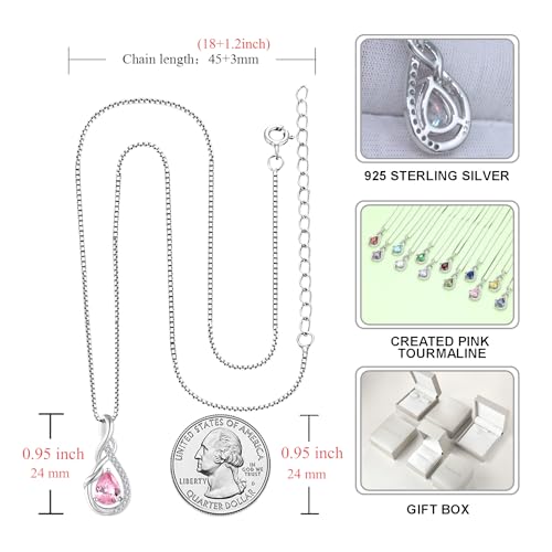 STARCHENIE Infinity Teardrop Necklace for Women 925 Sterling Silver Pendant Birthstone Jewelry - color: Silver-10-Oct-Pink Tourmaline