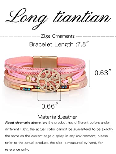 Long tiantian Boho Western Bracelets for Women Leather Wrap Bracelets Turquoise Bracelet Western Jewelry Country Concert Outfits - color: leather wrap bracelets for women(pink)