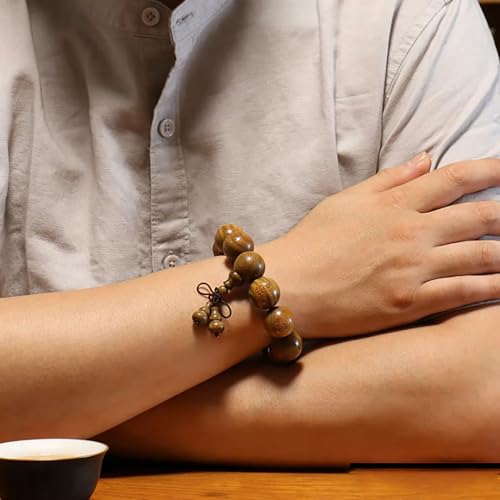 Tibetan Buddhist Green Sandalwood Beads 18mm Scented Sandalwood Link Wrist Crafts Beads Bracelet for Men Women - size: 18MM