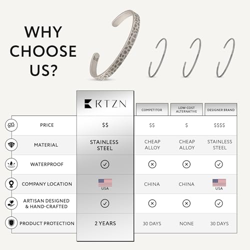 Cuff Bracelet for Men Premium Stainless Steel Mens Bangle Bracelets Silver Cuff Bracelet Waterproof & Non-Tarnish Minimal Western Bracelet - color: Hammered, size: Large