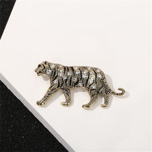 Luxury Crystal Tiger Brooch Pins for Women Men Vintage Gold-Tone Climbing Black Spots Leopard Brooch Fashion Panther Cougar Pin Suit Jackets Coat Animal Jewelry Gift - style: Gold