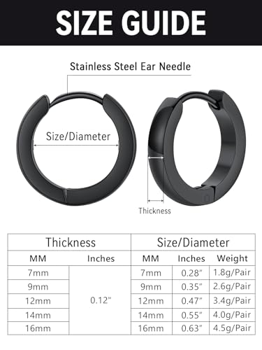 FaithHeart Stainless Steel Black/Silver/Gold Huggie Hoop Earrings for Men | Hypoallergenic Small Hoop Earrings Lightweight Sleeper Earrings Waterproof Cartilage Piercing Jewelry Gift 8-16mm - color: Black-Flat, size: Diameter 16mm