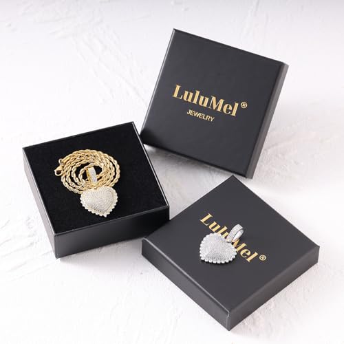 Lulu Mel Silver Heart Necklace 14K Gold Plated Heart Pendant Cubic Zirconia Necklace for Women Men, Iced Out Love Necklace Jewelry Gift Valentine's Day/Mother's Day/Christmas/Anniversary/Birthday Gift - color: Silver, style: 3D Heart
