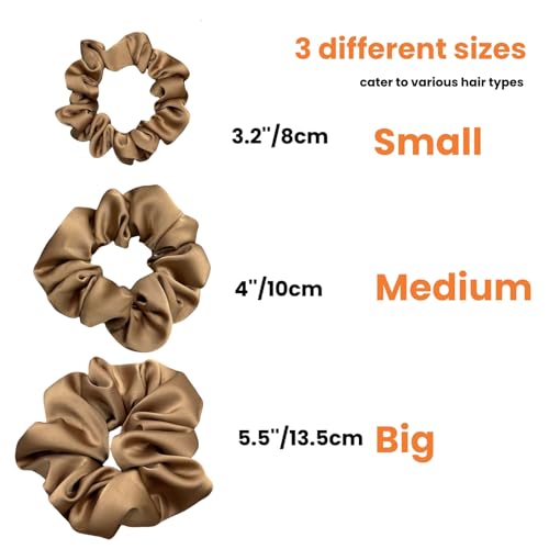 3 Pieces Satin Scrunchies Set for Hair No Crease Elastic Hair Ties for Women and Girls (Light Brown) - color: Light Brown
