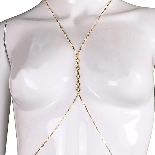 Body Chain Jewelry for Women, Layered Waist Chain for Bikinis | Sexy Body Jewelry, Adjustable Fit, Chest Belly Chain, Gold & Silver Options, Beach Vacation, Festivals Raves & Concerts - style: 5 Diamonds(Gold)