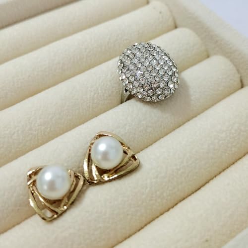 SCIKHETF Velvet Ring Earrings Studs organizer Tray Small Ring Insert Display Tray 5 Slots Stackable (Beige) - color: Beige