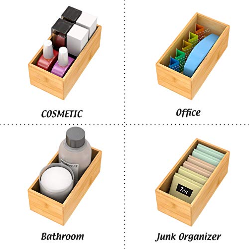 Bamboo Drawer Organizer Utensil Holder for Kitchen, Small Wood Silverware Storage Organizer, Stackable Box Tray for Cutlery, Flatware, Bathroom Caddy for Makeup, Perfume, Jewelry, 6x3x2.5 Inch | Wooden Silverware Tray Cutlery Holder Flatware Containers, M