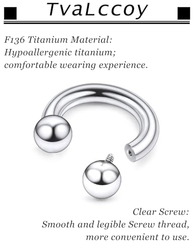 F136 Titanium 20/18/16/14/12/8/4/2g Septum Nose Rings Gauge Earrings Lip Rings Prince Albert Jewelry Internally Threaded Horseshoe Hoop Piercings - size: 6g*16mm
