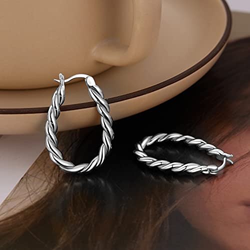 14K Gold Plated Hoop Earrings 925 Sterling Silver Post Earring for Women - color: Silver