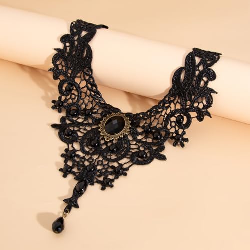 Goth Black Lace Choker Necklace for Women Gothic Vampire Necklace Halloween Victorian Dress Costume Accessories - color: Black