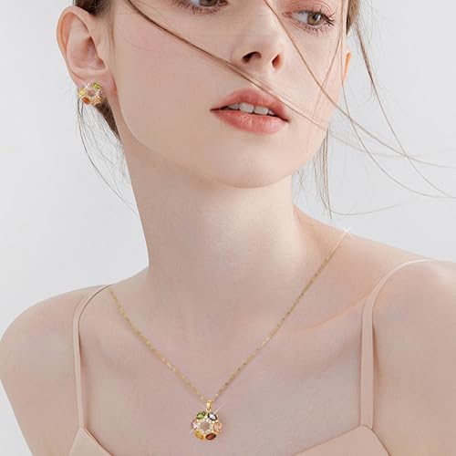 Rotating Sunflower Necklace & Earrings Jewelry Set for women| Gold coating Titanium Alloy with Sparkling Cubic Zirconia| Jewelry box +Tote Bag +3D Card |Gift for Birthday, Anniversary or Mother's Day - color: LightSource