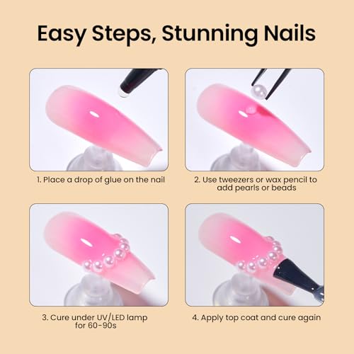 Beetles 3D Nail Charms Gold Silver Nail Beads and White Pearl with 15g | Rhinestone Glue Tweezers Pick-up Pencil for Nails Art Metallic Round Caviar Beads White Flatback Pearls Manicure Accessories - color: 3D Nail Charms-Pearls