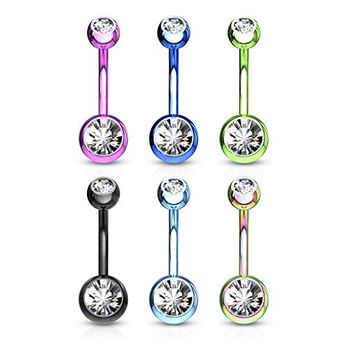 14GA Surgical Steel & Synthetic Opal Resin Belly Button Rings for Women | 3/8" Length, 5mm x 8mm Ball, Classic Look, Super High Quality - style: Titanium Rainbow/Clear