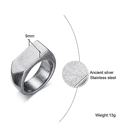 MYNENEY Stainless Steel Square Shape Signet for Men Statement Ring - color: Arrow Retro