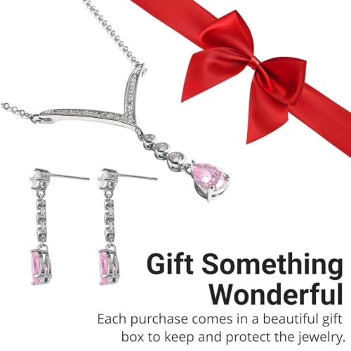 SHOP LC DELIVERING JOY Bridesmaid Pink Jewelry Set for Women Earrings Necklace Cubic Zirconia CZ Platinum Plated Wedding Women 18" Birthday Gifts