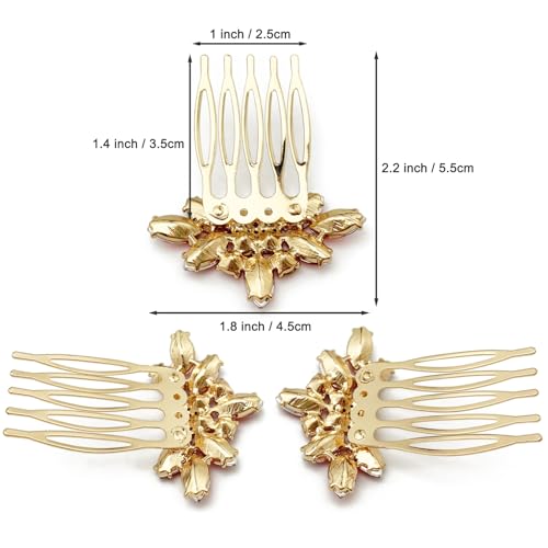 Bridal Crystal Hair Piece with Comb 3 Pieces Small Rhinestone Wedding Gold Hair Pins Accessories for Women Girls (Red) - color: Red