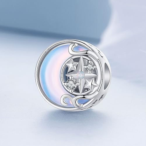 925 Sterling Silver Charms for Bracelet Jewelry Gifts for Women - color: moon stars