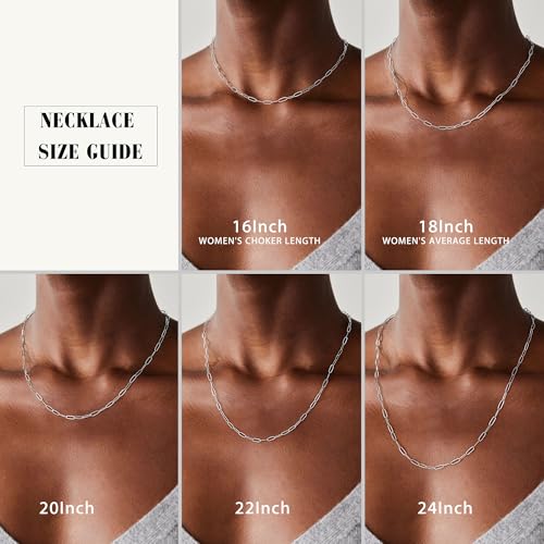 IEFWELL Silver Plated Chain Necklace for Women Men - 3.5mm Silver Plated Paperclip Chain Necklace, 16/18/20/22/24 Inches Hypoallergenic Sturdy Chains, Jewelry Gifts for Women - size: 24 INCH