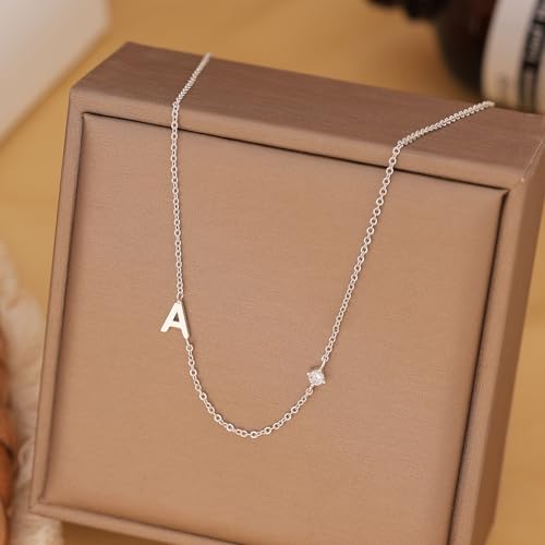 Gold Necklace for Women, Dainty Initial Necklace 14K Gold Plated Dainty Sideways Letter Necklace Personalized Gold Necklace Simple Initial Choker Necklaces for Women Trendy Jewelry Gifts - color: Silver, style: L