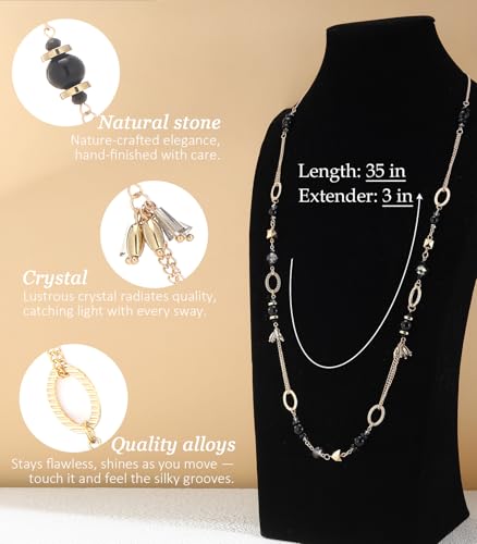 Long Gold Boho Necklaces for Women Beaded Statement Chain Long Necklace Gold Costume Jewelry Birthday Gifts for Her - color: Black