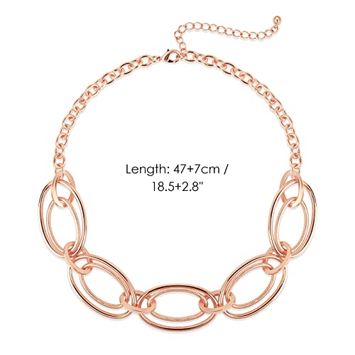Gold Chunky Necklace for Women: Double Oval Link Statement Choker Necklace | 14k Gold Plated Loop Chain Trendy Fashion Jewelry for Daily Holiday Party - color: ROSE GOLD