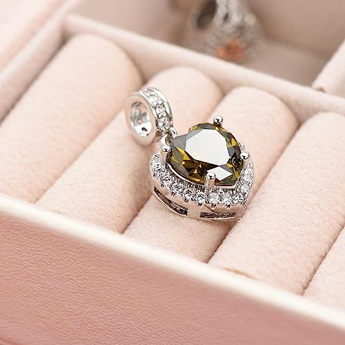 KunBead Dangle January-December Birthstone Love Heart Birthday Charms Compatible with Pandora Charm Bracelet Necklace - color: August