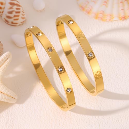 Camhanno Gold Bangles for Women - Stainless Steel Love & Friendship Bracelet Set with Gift Box | Daily Wear & Party Jewelry - color: 2Pcs Gold Set Style 4