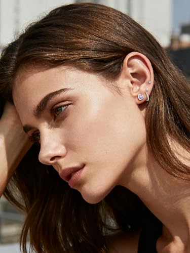 Bestyle 8mm Small Birthstone Earrings for Women with Hypoallergenic Sterling Silver Post,Sparkle Heart/Round Womens Studs Earrings, Great Birthday/Christmas/Anniversary Jewelry for Wife Mother - color: 06. June Alexandrite-Heart