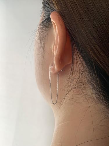 Tassel Earrings for Women Gold Plated Silver Chain Earrings Dainty Minimalist Dangle Drop Studs - color: B-Silver with One Chain