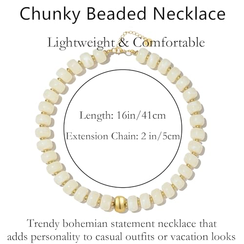 Boho Colorful Chunky Beaded Necklace for Women Trendy Resin Statement Choker Necklaces Summer Beach Style Womens Vacation Fashion Jewelry Gifts Accessories - color: White-2