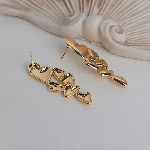 Jean Beau Chunky Gold Stone Stud Earrings for Women, Trendy Natural Gemstone Hypoallergenic Earing Valentine Jewelry Gift - color: Gold