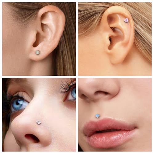 Vsnnsns 14K Gold Plated 16G 18G 20G Threadless Nose Rings Studs Flat Back Earrings Stainless Steel Tragus Helix Conch Earrings Stud Snake Bite Lip Rings Labret Medusa Piercing Jewelry for Women Men - color: Silver-16G-10MM Bar Lenght