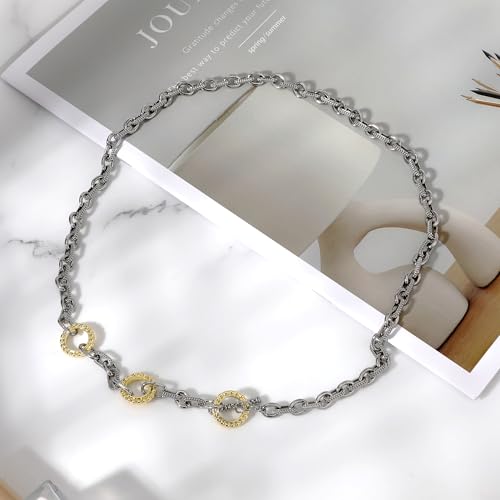 Two Tone Wire Necklace Gold and Silver Link Chain Adjustable 18K Gold Plated Twist Vintage Classic Jewelry - style: Golden Circle - Silver 3