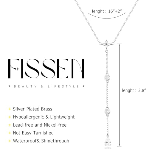 14K Gold Plated Layered Lariat Necklace for Women - Waterproof Non-Tarnish Dainty Gold Chain Necklace, Long Boho Statement Jewelry for Wedding, Prom, Summer Vacation Gifts - color: Four CZ Y Necklace-Silver