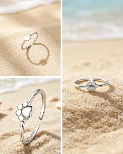 SUYACS 925 Sterling Silver Dog Cat Paw Print Toe Rings for Women | Puppy Pet Animal Claw Adjustable Open Pinky Ring Hypoallergenic Summer Holiday Beach Foot Jewelry Gifts for Mother Daughter - color: Style 2-Dog Paw