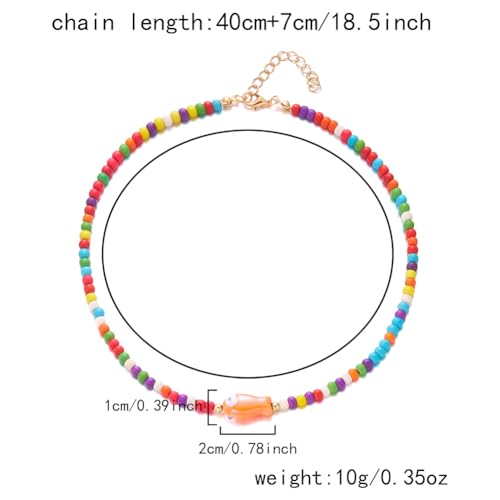 Seed Bead Choker Necklace for Women Bohemian Tiny Beads Choker Colorful Rice Bead Starfish Choker Summer Surfer Beach Necklace Jewelry Gift - color: A-Colorful Fish