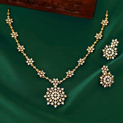 Antique Gold Plated Temple Jewellery Necklace Set with Earrings for Women, Traditional Indian Bridal Necklace Set, South Indian Choker Haram Style Jewellery Set, Ethnic Wedding Party Wear Necklace Set for Women - color: AD-Neck-120