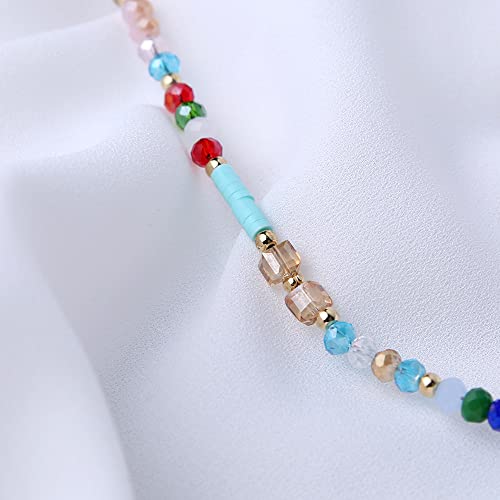 Beaded Beach Anklet Boho Elastic Foot Jewelry Colorful Beads Polymer Clay CharmsBohemian Summer Accessories for Seaside Vacations Festivals Women's Boho Ankle Chain | Colorful beaded anklet with boho beach style, adjustable chain fit and lightweight desig