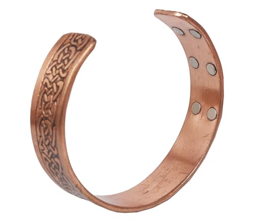 Touchstone magnetic copper bracelets for men women in gift box, engraved | 100% pure solid real adjustable bangle bracelet cuff jewelry; 12X ultra strength with 3500 gauss neodymium magnets; - style: Celtic Vintage Pattern